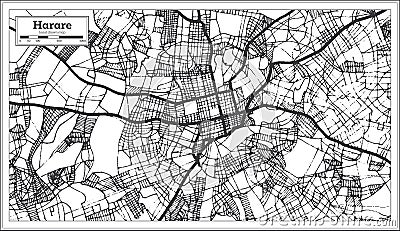 Harare Zimbabwe City Map iin Black and White Color. Outline Map Stock Photo