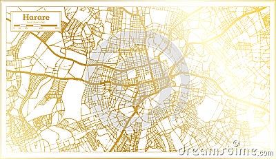 Harare Zimbabwe City Map in Retro Style in Golden Color. Outline Map Stock Photo