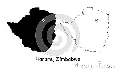 Harare, Zimbabwe. Detailed Country Map with Location Pin on Capital City. Vector Illustration