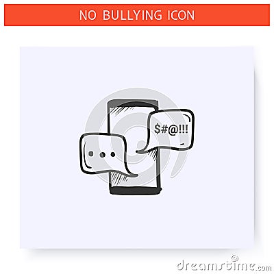 Harassing text message icon.Outline sketch drawing Vector Illustration