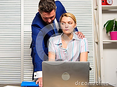 Harassment concept. Silence breaker against harassment. Unacceptable behavior at workplace. Banned relations at work Stock Photo