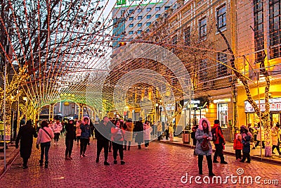 Harbin, China - DEC 31, 2018: Central Avenue Zhongyang Street. Central Avenue was built in 1898, Editorial Stock Photo