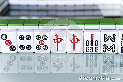 HARBIN, CHINA - DEC 30, 2018: Mahjong is the ancient asian board game Editorial Stock Photo