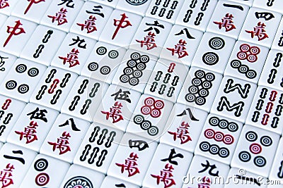 HARBIN, CHINA - DEC 30, 2018: Mahjong is the ancient asian board game Editorial Stock Photo