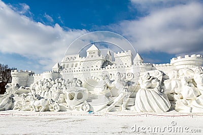 Harbin, China - February 2013: International Snow Sculpture Art Expo Editorial Stock Photo