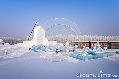 HARBIN, CHINA - JAN 15, 2020: Harbin International Ice and Snow Sculpture Festival is an annual winter festival that takes place Editorial Stock Photo