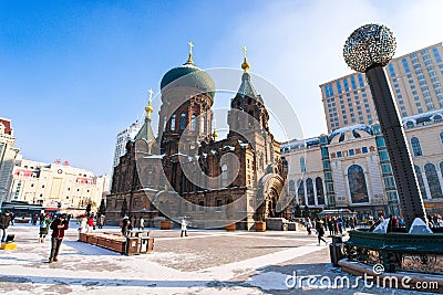 Harbin, CHINA - JAN 20, 2017 : Saint Sophia Cathedral in Harbin, was built in 1907 and turned into a museum in 1997 Editorial Stock Photo