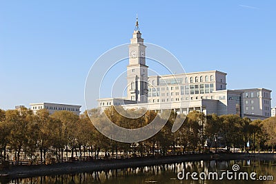 Harbin Normal University`s Main build with the clock bell Stock Photo