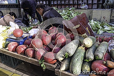 Harbin farmers market vegetables on the street Editorial Stock Photo