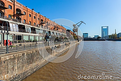 Harbor area in a sunny day, Bairro Puerto Madero neighborhood, city of Buenos Aires, Argentina. Stock Photo