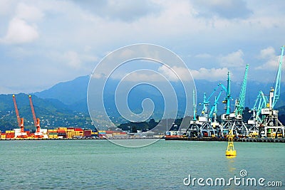 Batumi harbor with colorful cranes Editorial Stock Photo