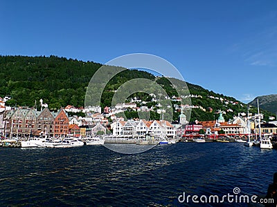 Harbor of Bergen and the old town in the midsummer sunny day, Bergen Stock Photo