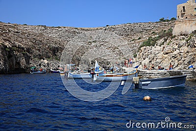 Harbor for Boat Tours to the Blue Grotto. Malta Editorial Stock Photo
