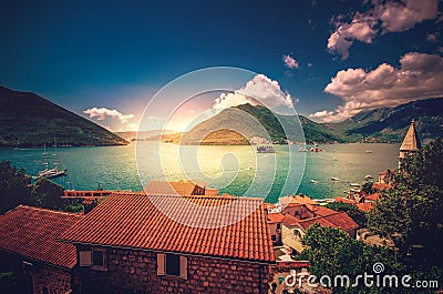 Harbor at Boka Kotor bay Boka Kotorska, Montenegro, Europe. Stock Photo