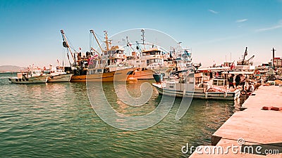 Harbor with commercial fishing boats in Didim, Turkey Editorial Stock Photo