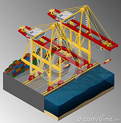 Harbor container gantry crane. Vector Illustration