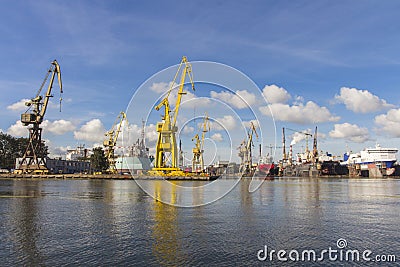 Harbor cranes in Gdansk. Poland Stock Photo