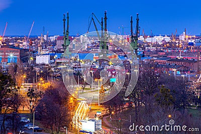 Gdansk shipyard at night. Stock Photo