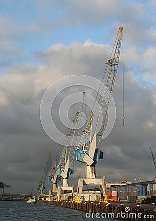 Harbor Cranes in Rotterdam Stock Photo