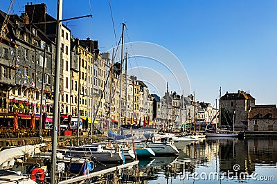 Harbor in Honfleur, Normandy, France and leitenaunt house Editorial Stock Photo