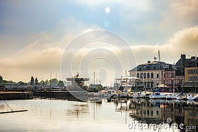 Harbor in Honfleur, Normandy, France and merry go round Editorial Stock Photo