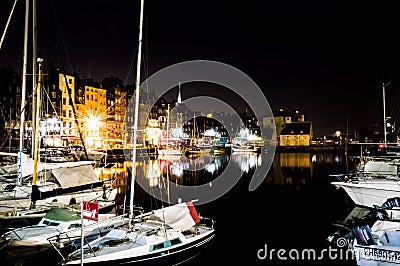 Harbor in Honfleur, Normandy, France at night Editorial Stock Photo