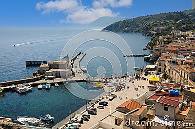In the harbor of Lipari island, Sicily Editorial Stock Photo