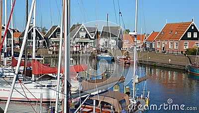 Harbor Marken is a former island in the Markermeer. Editorial Stock Photo