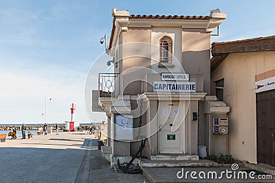 Harbor office in the small port of Mareillan, France Editorial Stock Photo