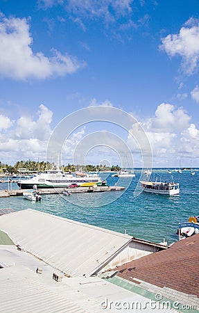 Harbor port passenger ferry yacht sailboats Cl Stock Photo