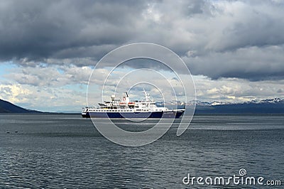 In the Harbor of the port of Ushuaia. Editorial Stock Photo