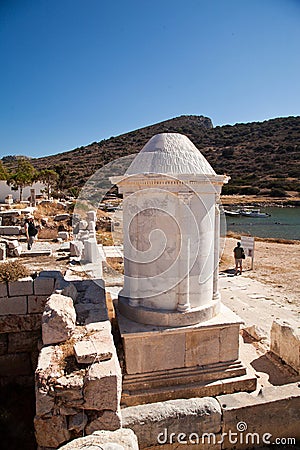 Harbor road and marble fountain ruins in the ancient city of Knidos, one of the ancient cities of Anatolia, Turkey Mugla Datca, Editorial Stock Photo