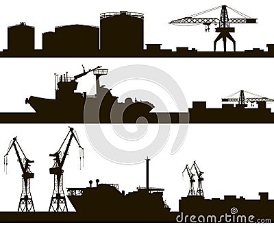 Harbor skyline silhouette Cartoon Illustration