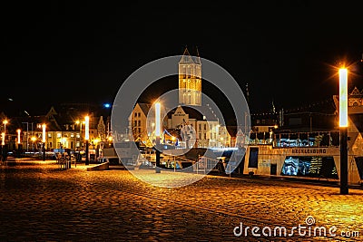 Harbor in Wismar at the Baltic Sea at night Editorial Stock Photo