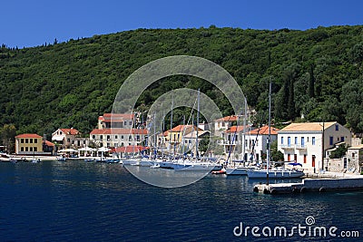 The harbour at Fiskardo on the greek island of Kef Stock Photo