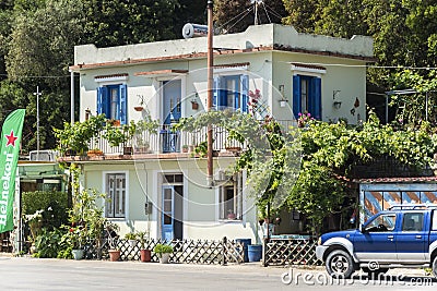 A harbour front house in Poros, Elios Proni, Cephalonia Kefelonia, Greece. Editorial Stock Photo