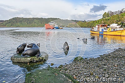 Harbour near Angelmo Fish Market in Puerto Montt, Chile Editorial Stock Photo