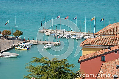 The harbour of Sirmione/Gardasee, Italy, Europe Stock Photo