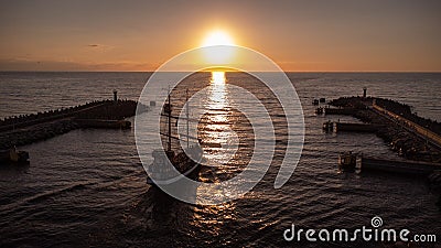 The harbour at sunset on the Baltic Sea Stock Photo