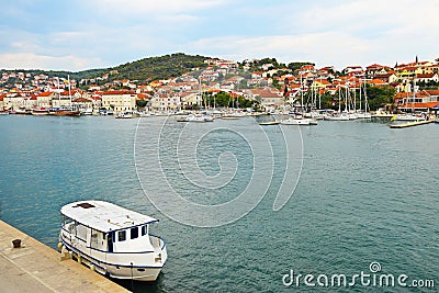 Harbour in Trogir, Croatia, Trogir is a historic UNESCO town and Stock Photo