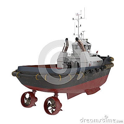 Harbour Tug Boat on white. 3D illustration Cartoon Illustration