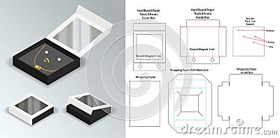 Hard board paper rigid box 3d mockup with dieline Vector Illustration