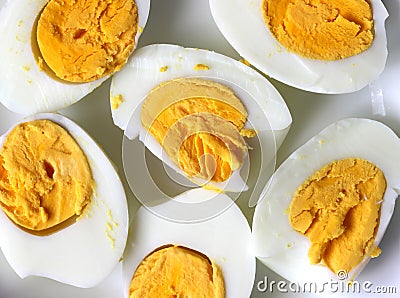 Hard Boiled Eggs Cut into Halfs Stock Photo