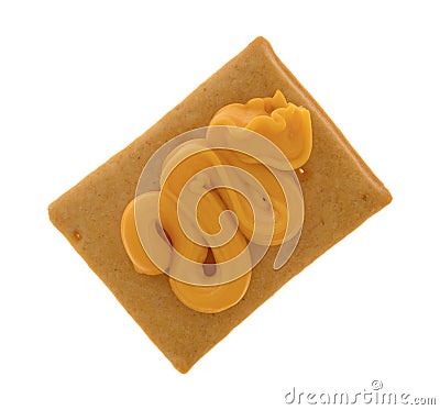 Hard bread cracker with canned cheese on a white background Stock Photo