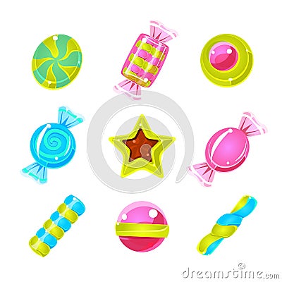 Hard Candy Colorful Cute Simple Icons Set Vector Illustration