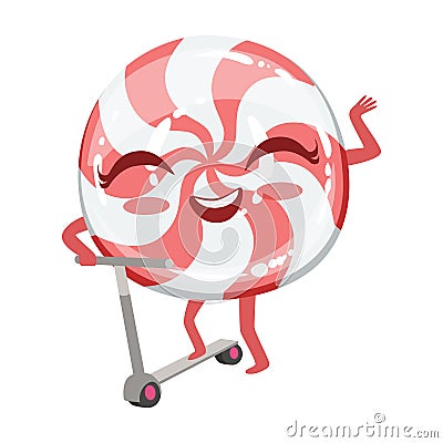 Hard Candy On Scooter Cute Anime Humanized Cartoon Food Character Vector Illustration