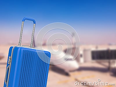 Hard case luggage with airport background Stock Photo