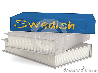 Hard cover blue books with Swedish word Stock Photo