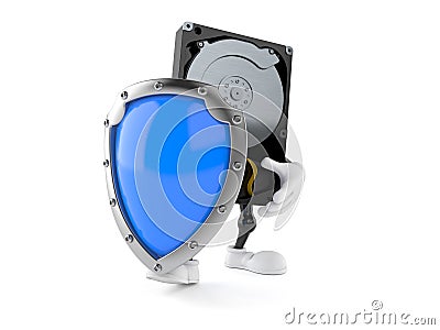 Hard disk drive character with protective shield Cartoon Illustration