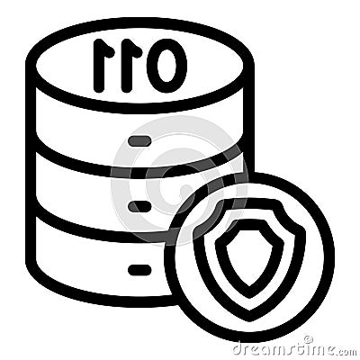 Hard disks array with emblem line icon, data protection concept. Vector graphics. Storage with shield sign on white Vector Illustration